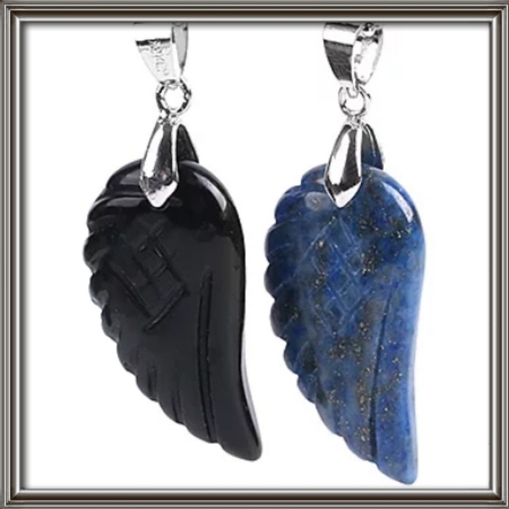 Natural semiprecious stone feather pendants& chain